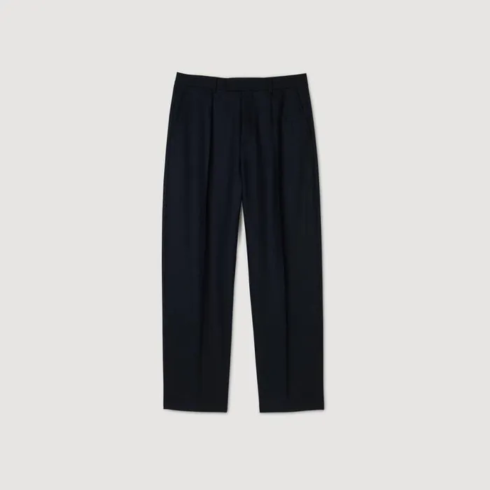 Pants and Shorts Men SANDRO Wideleg Trousers With Creases Navy Blue