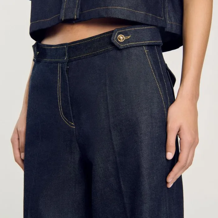 Pants and Shorts Women SANDRO Raw Denim Wideleg Jeans Deep Blu
