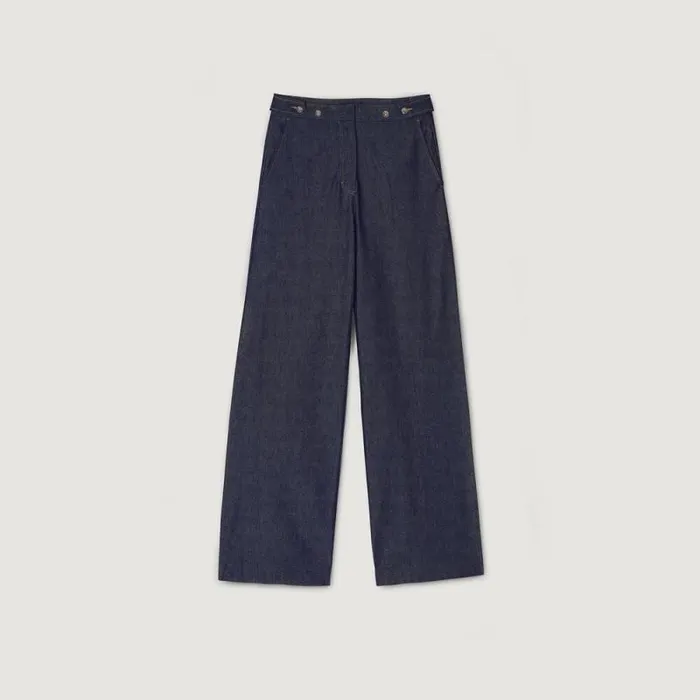 Pants and Shorts Women SANDRO Raw Denim Wideleg Jeans Deep Blu