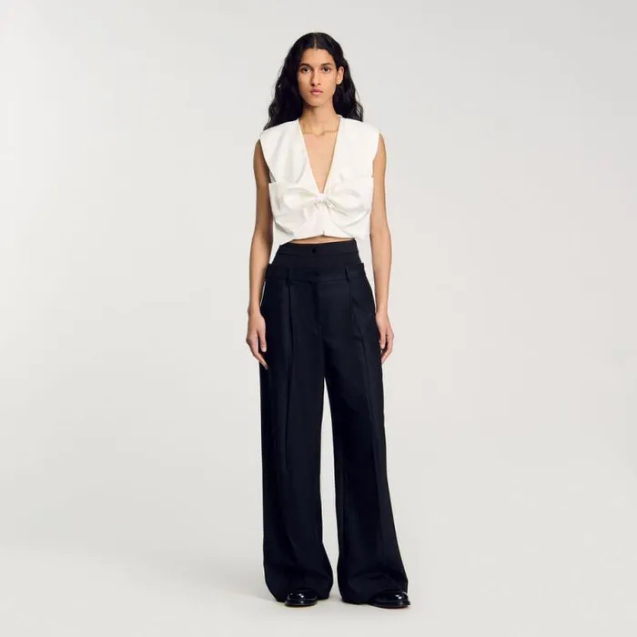 Pants and Shorts Women SANDRO Striped Double Waistband Trousers Black