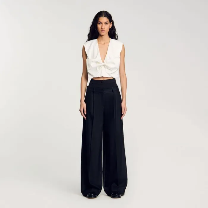 Pants and Shorts Women SANDRO Striped Double Waistband Trousers Black