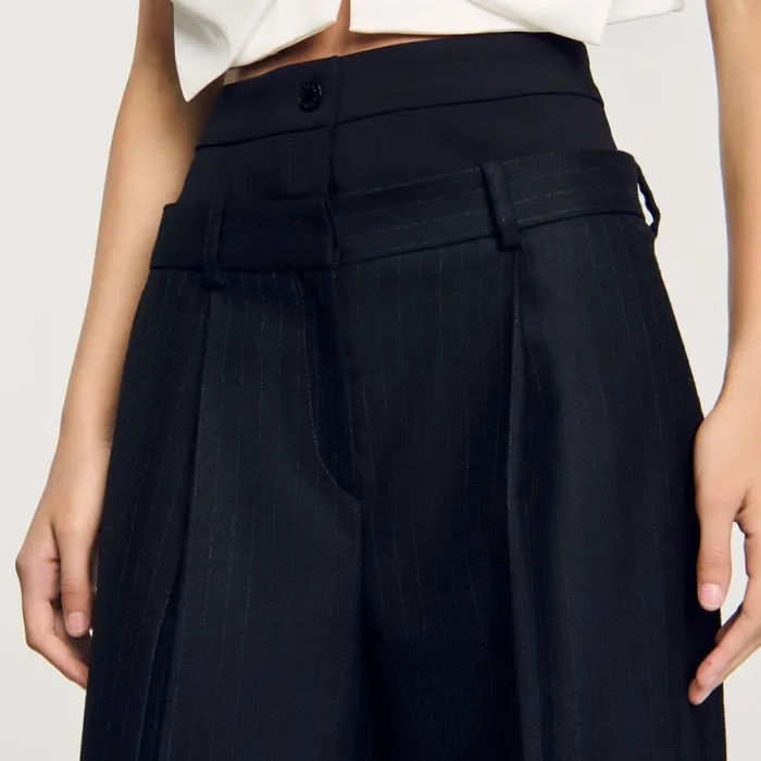 Pants and Shorts Women SANDRO Striped Double Waistband Trousers Black