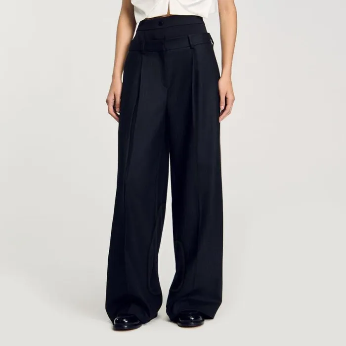 Pants and Shorts Women SANDRO Striped Double Waistband Trousers Black