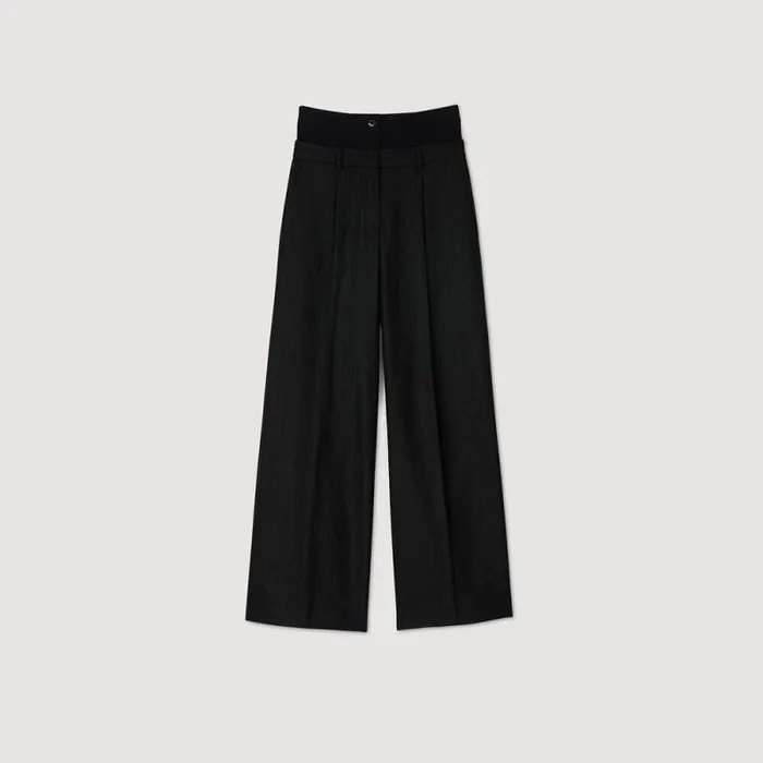 Pants and Shorts Women SANDRO Striped Double Waistband Trousers Black