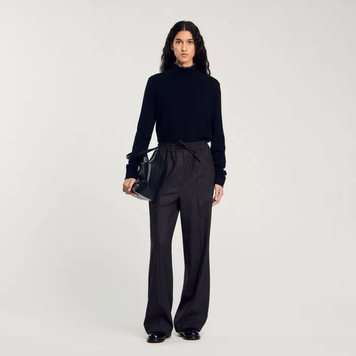 Pants and Shorts Women SANDRO Striped Trousers Dark Brown