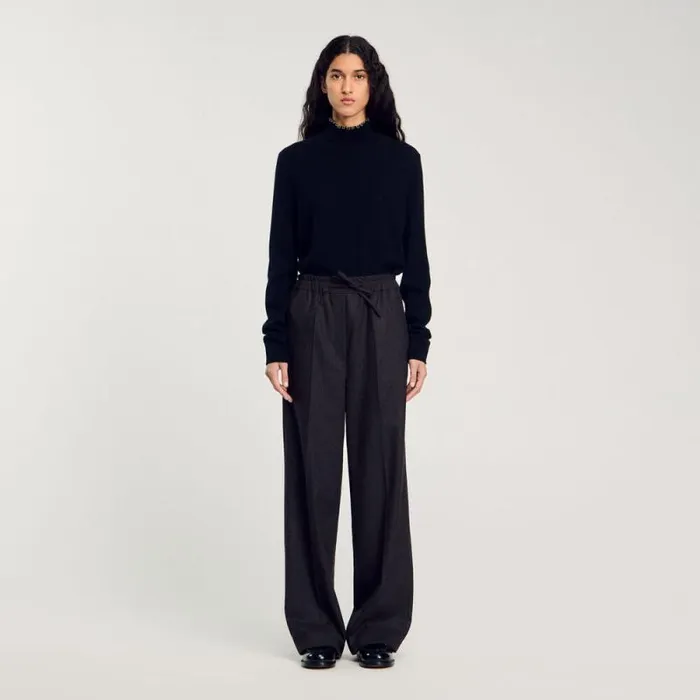 Pants and Shorts Women SANDRO Striped Trousers Dark Brown