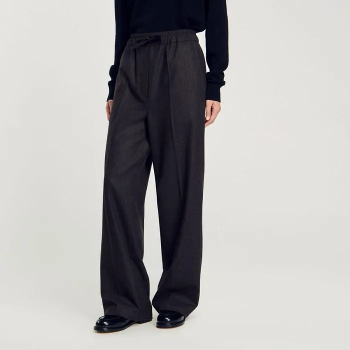 Pants and Shorts Women SANDRO Striped Trousers Dark Brown