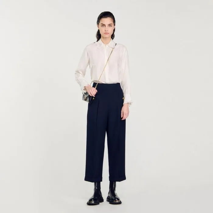 Pants and Shorts Women SANDRO Wide Legs Pants Navy Blue
