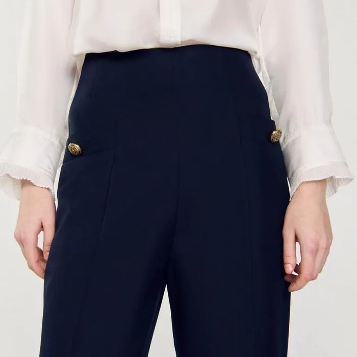 Pants and Shorts Women SANDRO Wide Legs Pants Navy Blue