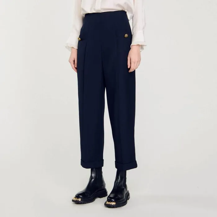 Pants and Shorts Women SANDRO Wide Legs Pants Navy Blue