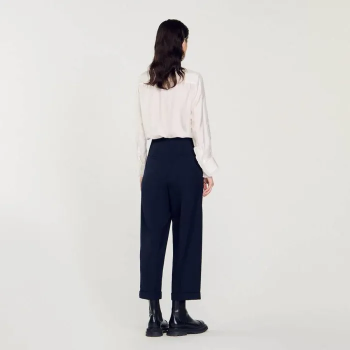 Pants and Shorts Women SANDRO Wide Legs Pants Navy Blue