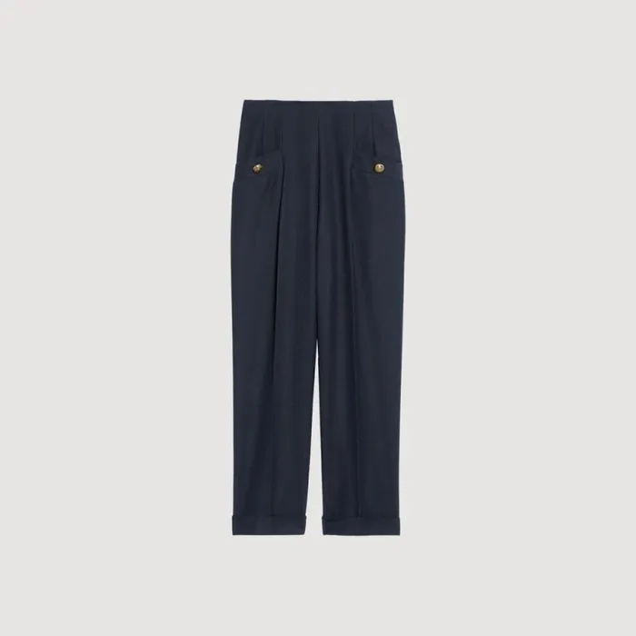 Pants and Shorts Women SANDRO Wide Legs Pants Navy Blue