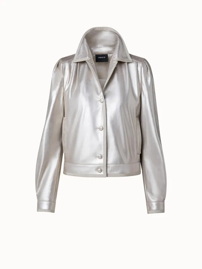 Pearlized Lambskin Leather Jacket Greige Women Akris Jackets