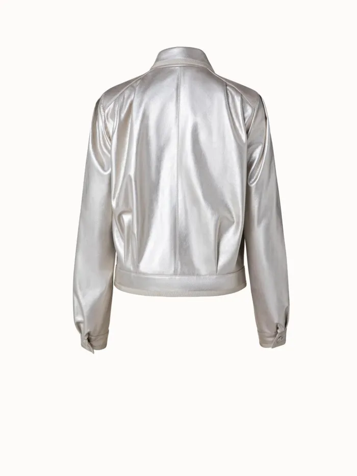 Pearlized Lambskin Leather Jacket Greige Women Akris Jackets