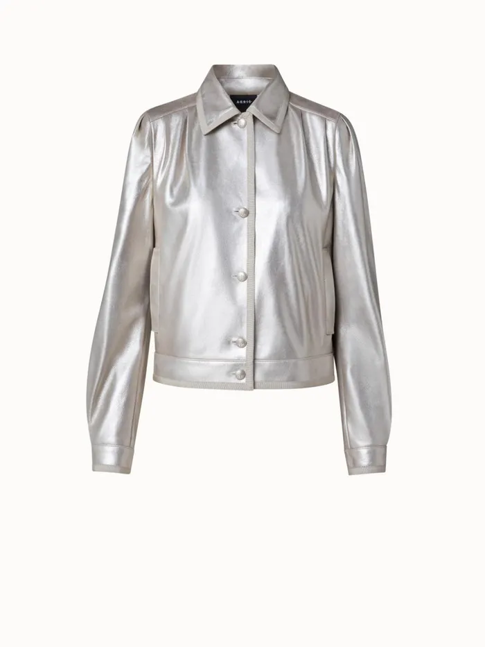 Pearlized Lambskin Leather Jacket Greige Women Akris Jackets