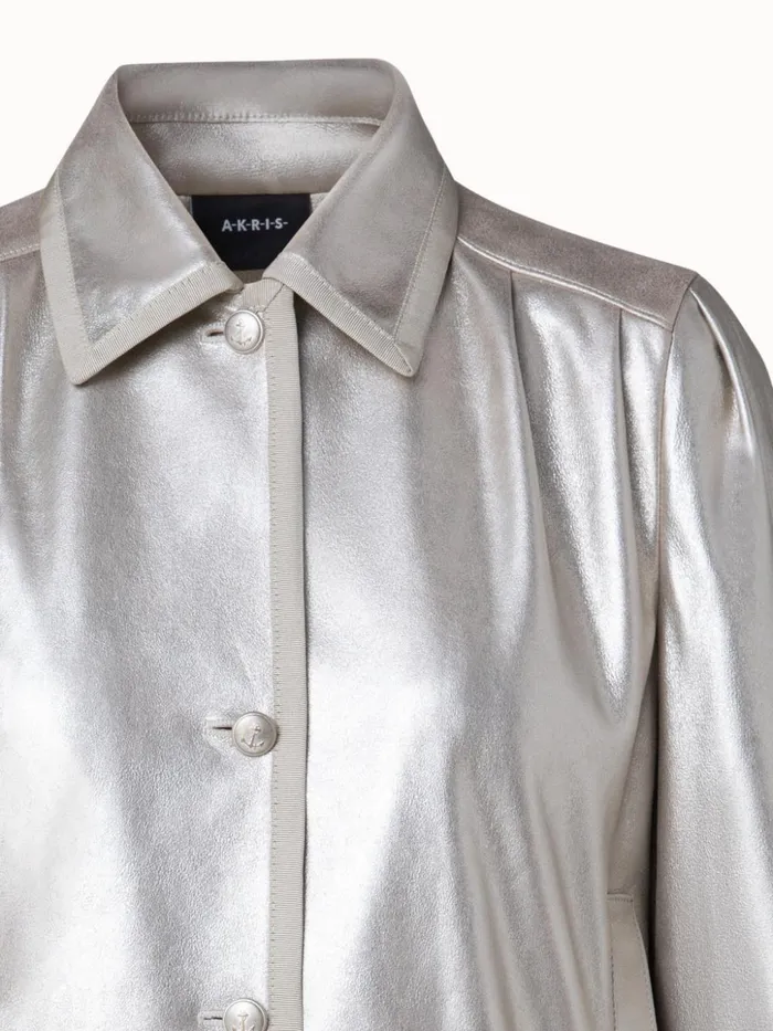 Pearlized Lambskin Leather Jacket Greige Women Akris Jackets