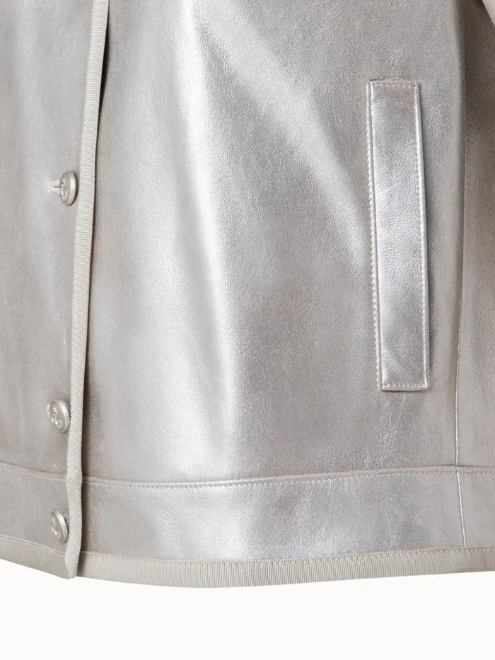 Pearlized Lambskin Leather Jacket Greige Women Akris Jackets
