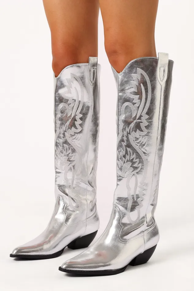 petalandpup Boots Women Wilden Knee High Cowboy Boot 8211 Silver Metallic Silver Metallic petalandpup Boots Women Wilden Knee High Cowboy Boot 8211 Silver Metallic Silver Metallic
