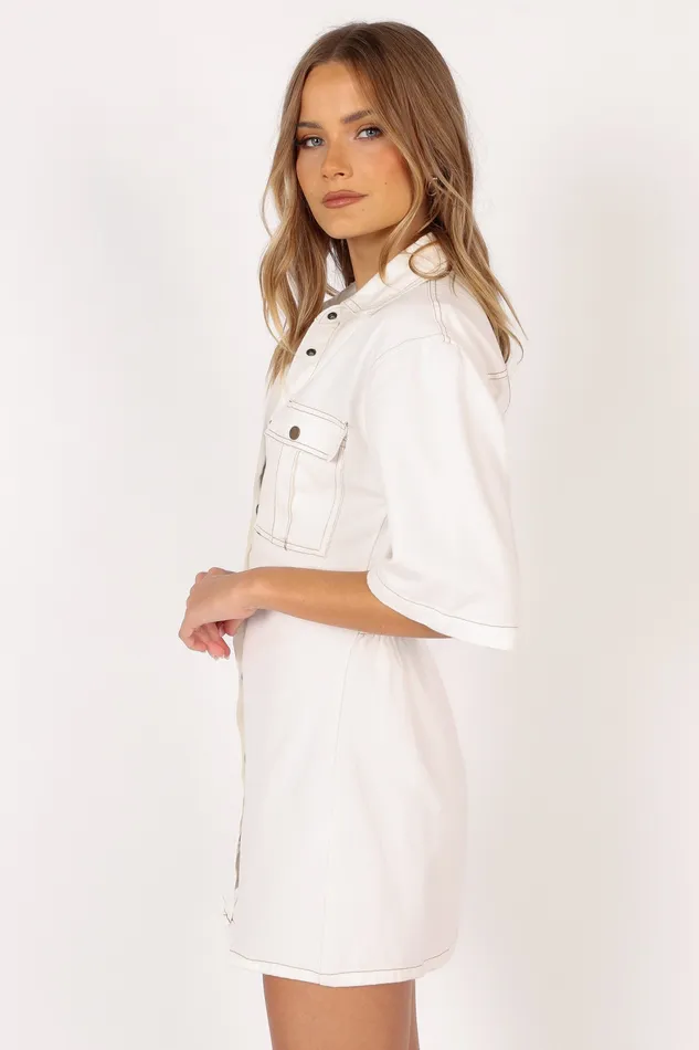 petalandpup Hailey Denim Mini Dress 8211 White Denim White Denim Women Denim