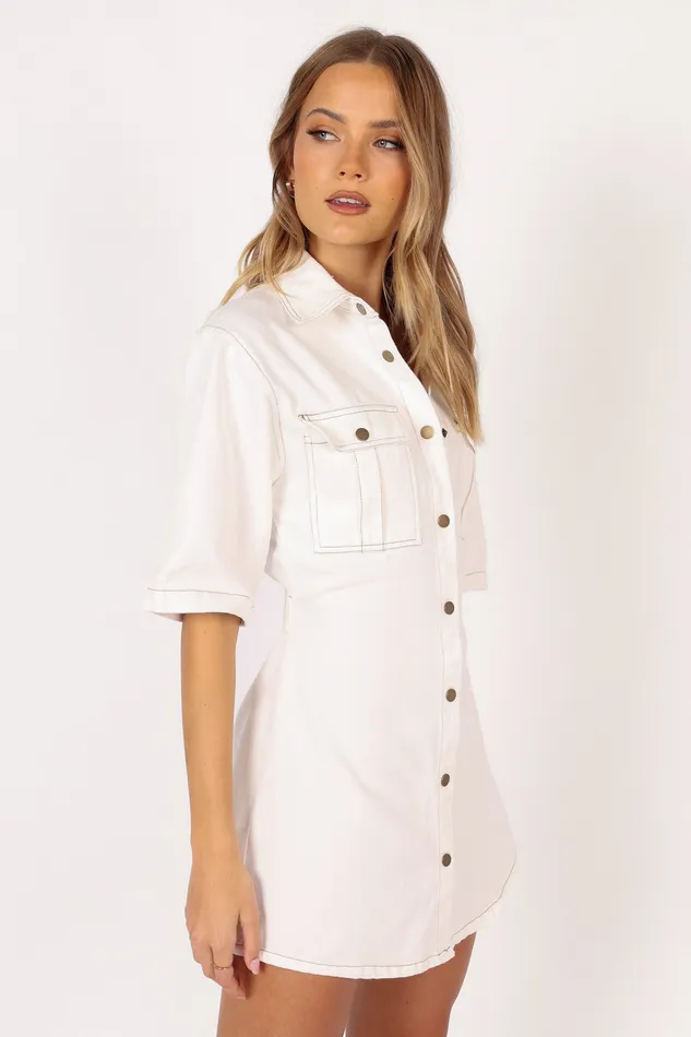 petalandpup Hailey Denim Mini Dress 8211 White Denim White Denim Women Denim