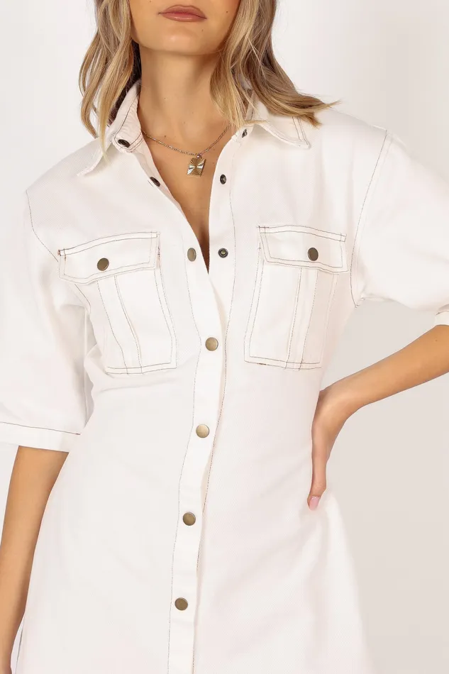 petalandpup Hailey Denim Mini Dress 8211 White Denim White Denim Women Denim