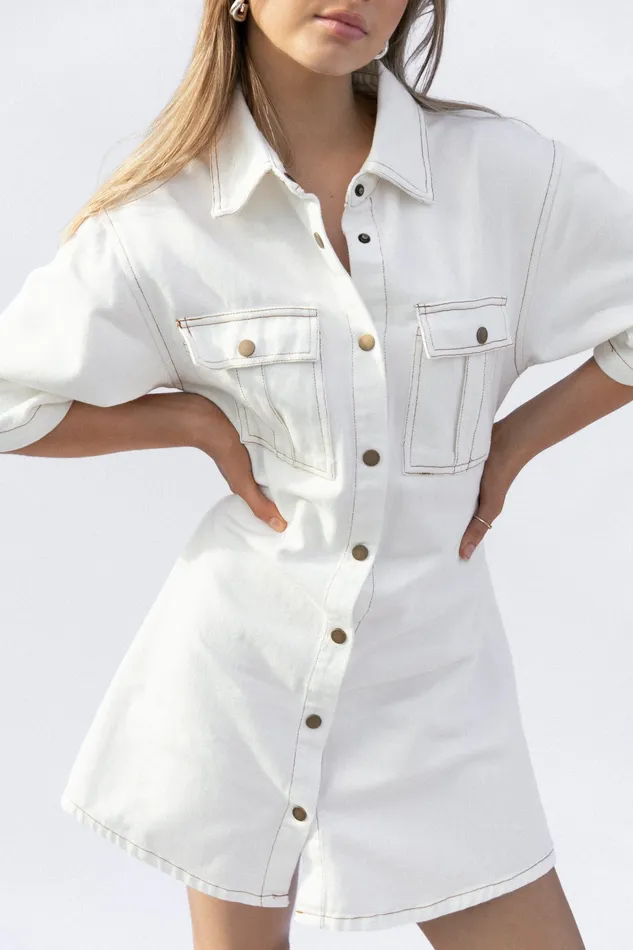 petalandpup Hailey Denim Mini Dress 8211 White Denim White Denim Women Denim