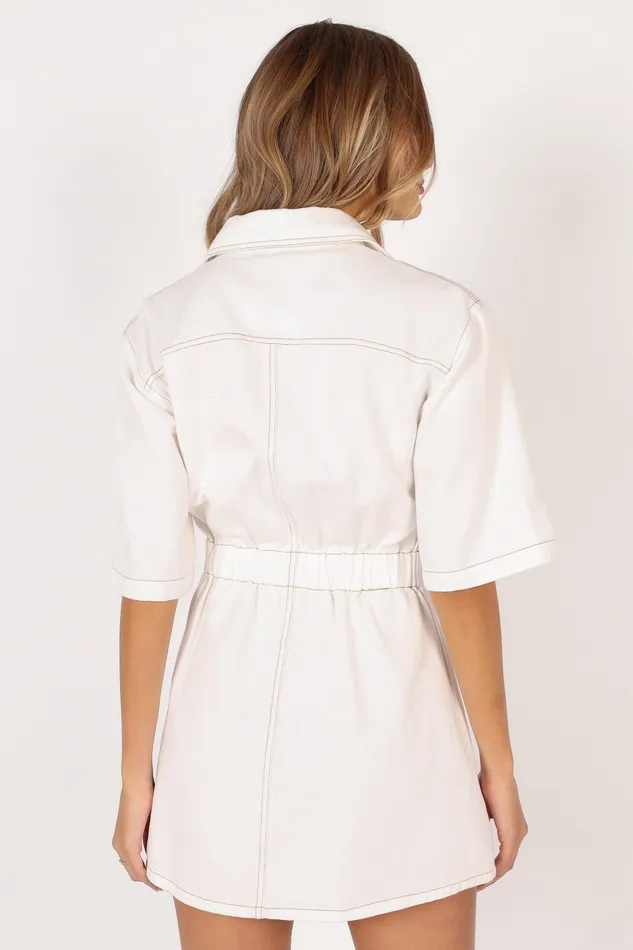 petalandpup Hailey Denim Mini Dress 8211 White Denim White Denim Women Denim