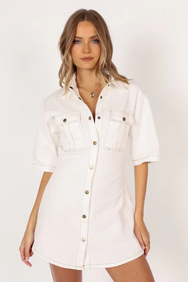 petalandpup Hailey Denim Mini Dress 8211 White Denim White Denim Women Denim