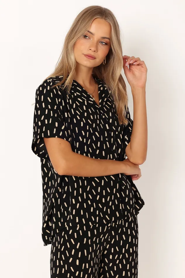 petalandpup Matching Sets Women Bastian Short Sleeve Shirt 8211 Black Beige Black Beige