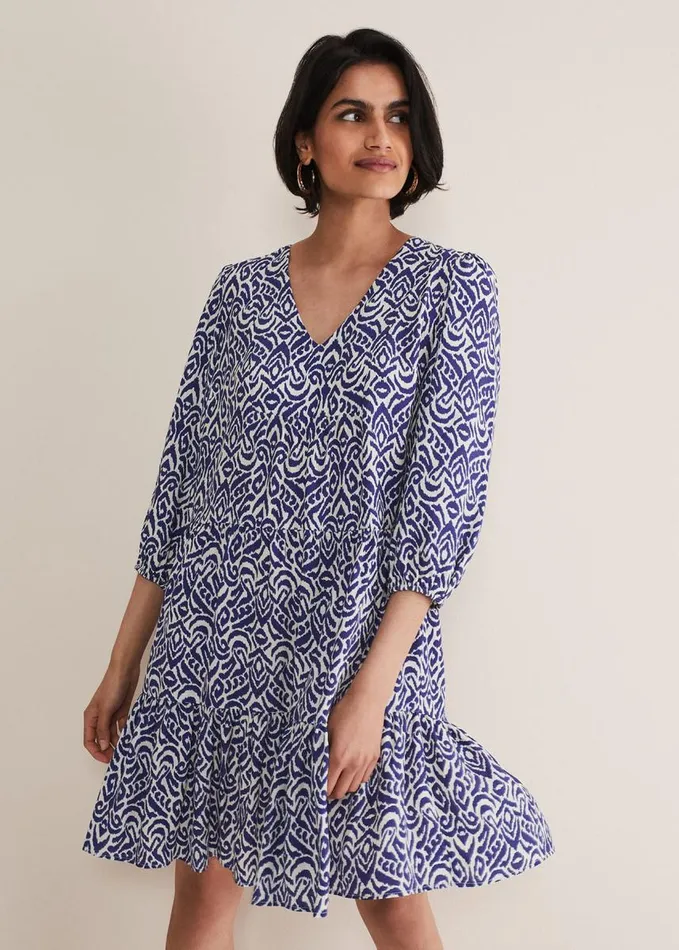 Phase Eight Alicia Ikat Swing Mini Dress Blueivory Women Dresses