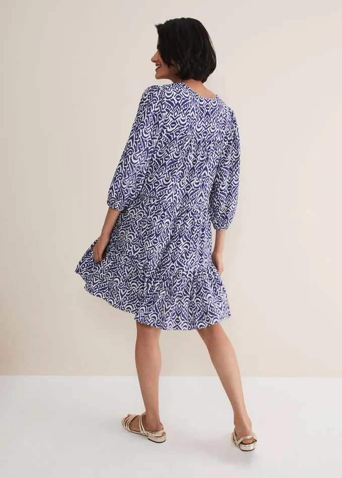 Phase Eight Alicia Ikat Swing Mini Dress Blueivory Women Dresses