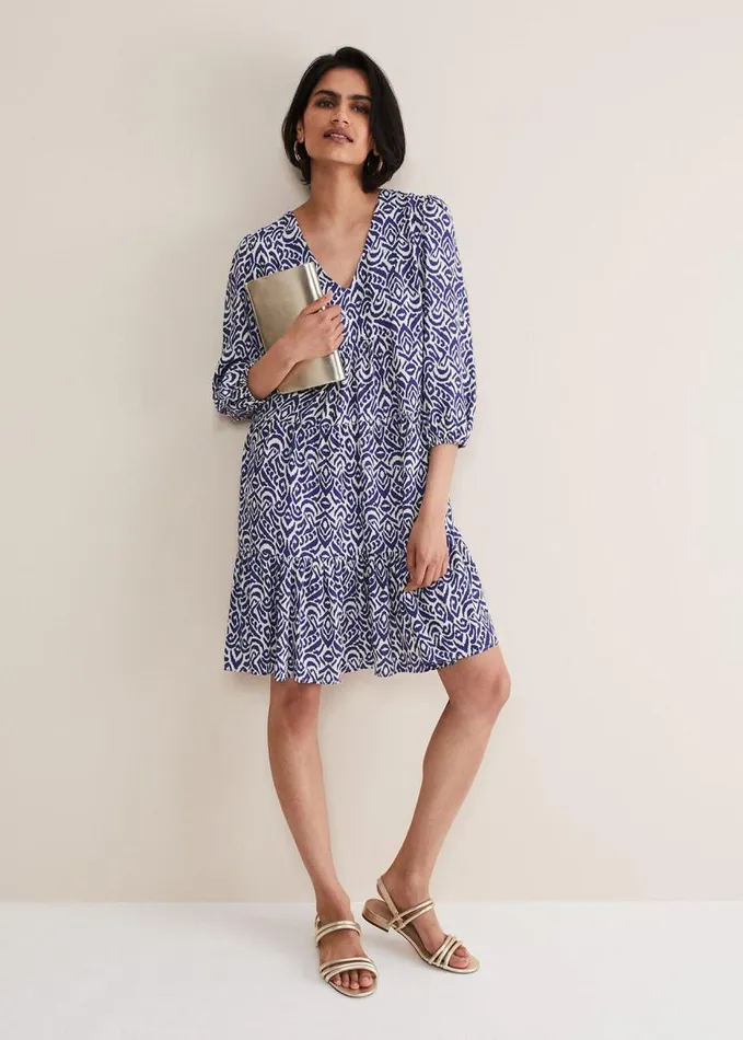 Phase Eight Alicia Ikat Swing Mini Dress Blueivory Women Dresses