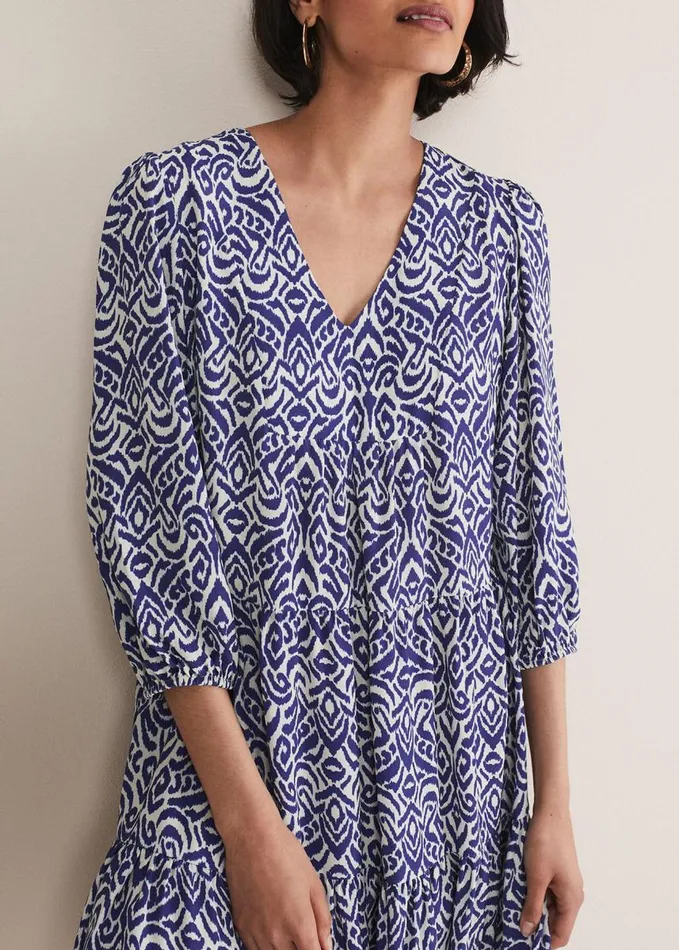 Phase Eight Alicia Ikat Swing Mini Dress Blueivory Women Dresses