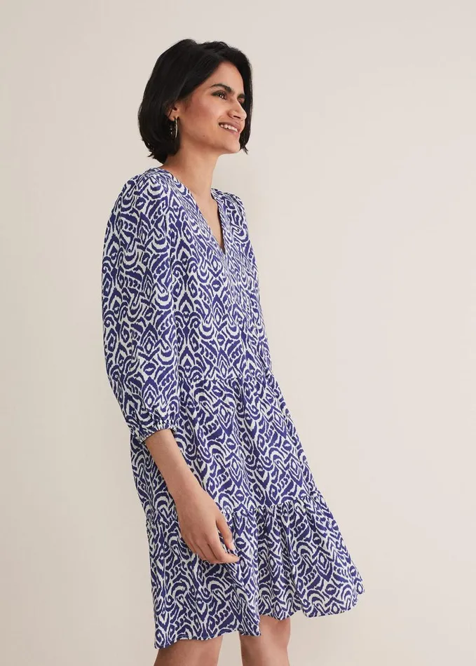 Phase Eight Alicia Ikat Swing Mini Dress Blueivory Women Dresses