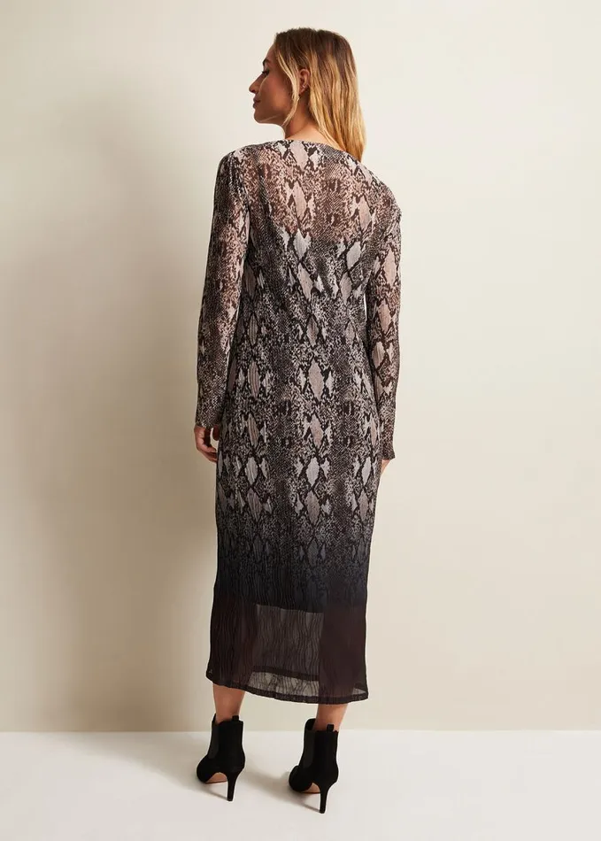 Phase Eight Alix Ombre Snake Midi Mesh Dress Brown Women Dresses