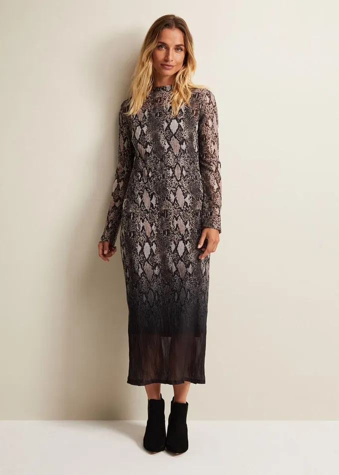 Phase Eight Alix Ombre Snake Midi Mesh Dress Brown Women Dresses