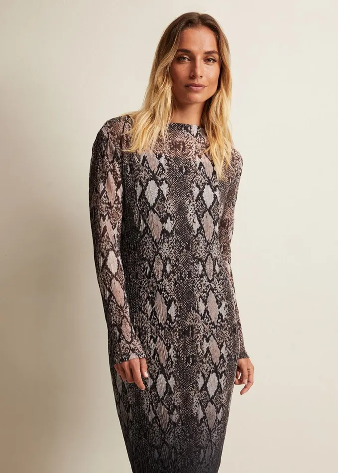 Phase Eight Alix Ombre Snake Midi Mesh Dress Brown Women Dresses