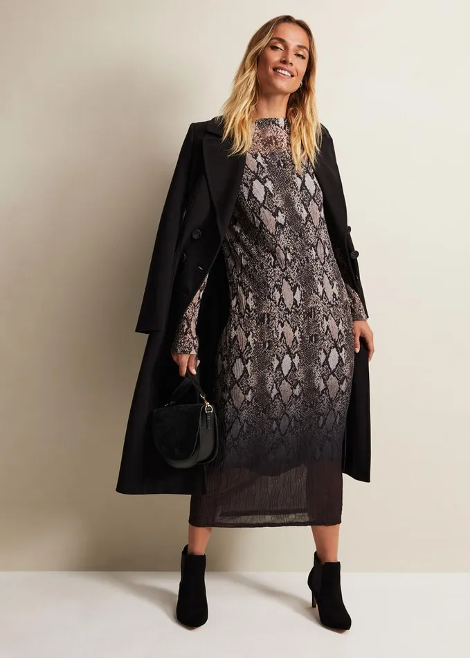 Phase Eight Alix Ombre Snake Midi Mesh Dress Brown Women Dresses