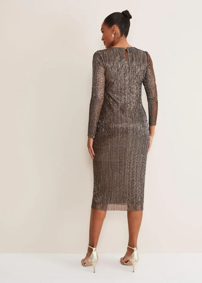 Phase Eight Alix Plisse Dress Bronze Women Dresses