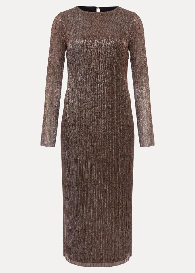 Phase Eight Alix Plisse Dress Bronze Women Dresses