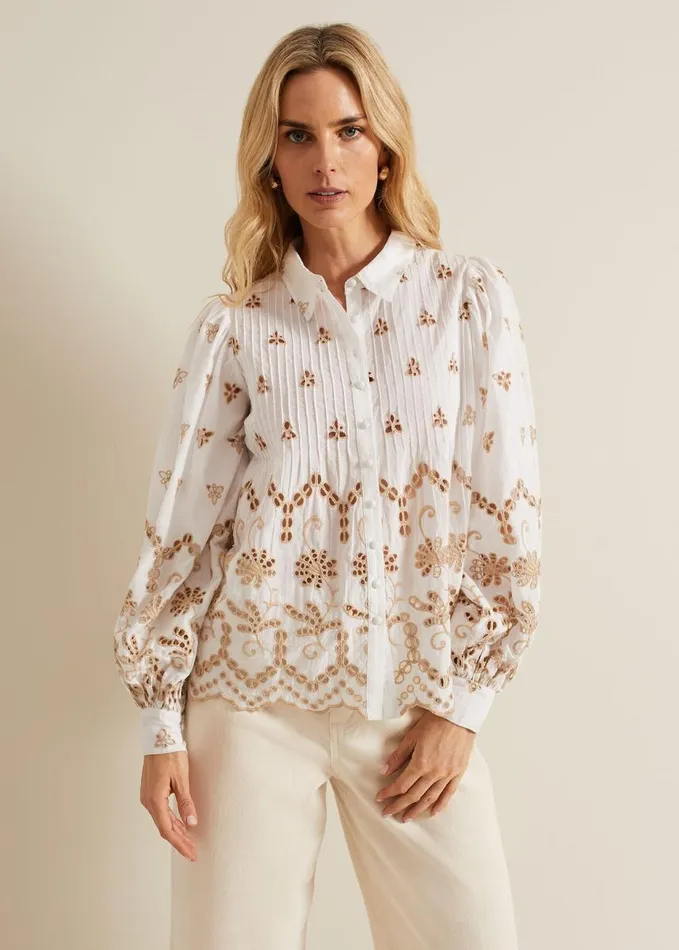 Phase Eight Amaya Broderie Shirt White Women Shirts and Blouses