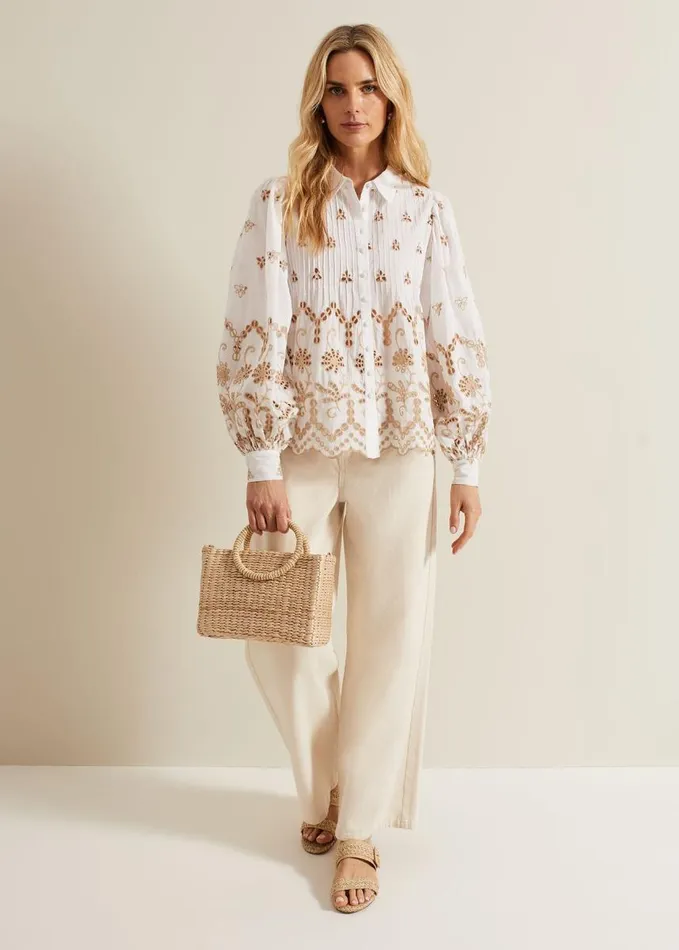 Phase Eight Amaya Broderie Shirt White Women Shirts and Blouses
