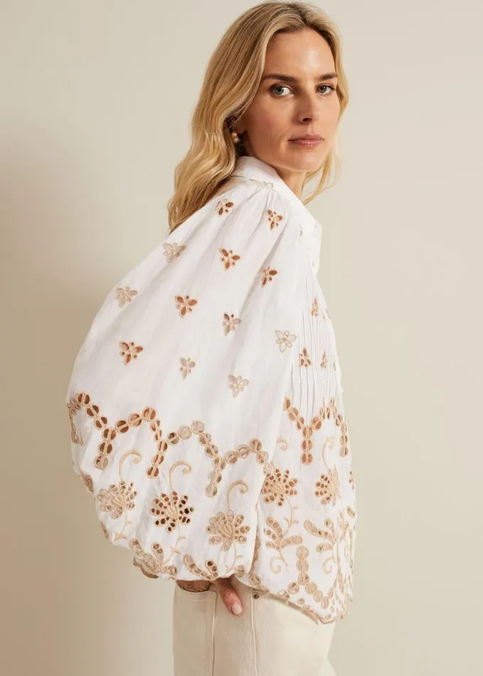 Phase Eight Amaya Broderie Shirt White Women Shirts and Blouses