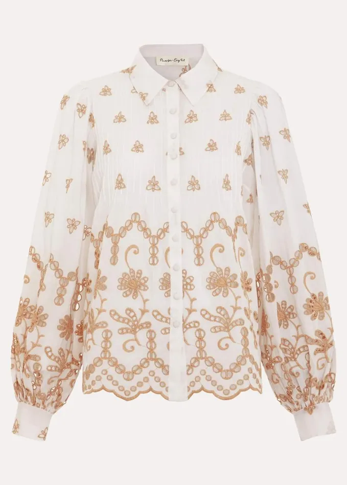 Phase Eight Amaya Broderie Shirt White Women Shirts and Blouses