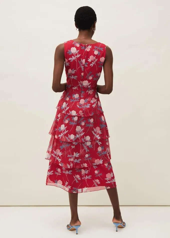 Phase Eight Antonella Floral Tiered Dress Raspberry Women Dresses