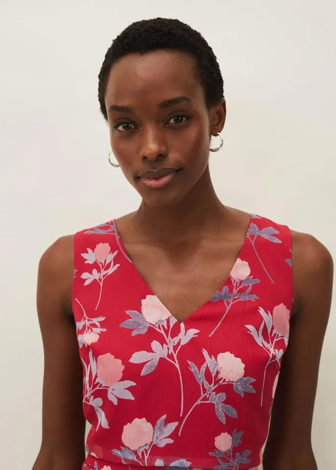 Phase Eight Antonella Floral Tiered Dress Raspberry Women Dresses