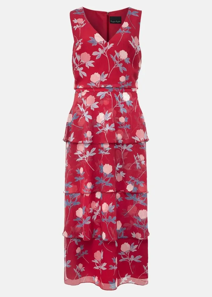 Phase Eight Antonella Floral Tiered Dress Raspberry Women Dresses