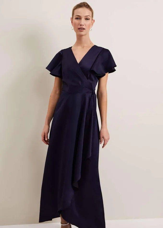 Phase Eight Arabella Satin Maxi Dress Navy Women Dresses