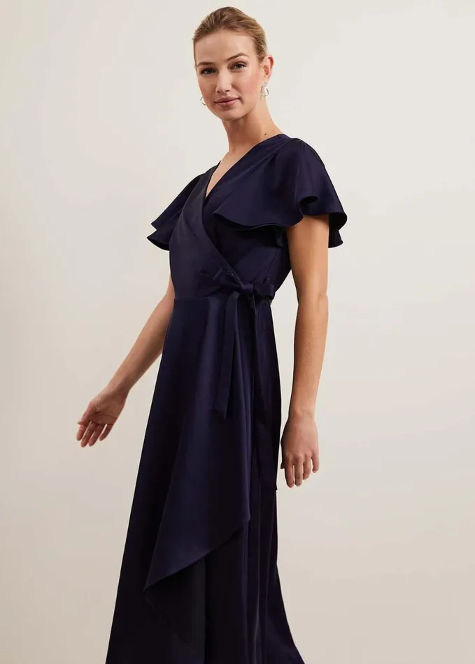 Phase Eight Arabella Satin Maxi Dress Navy Women Dresses