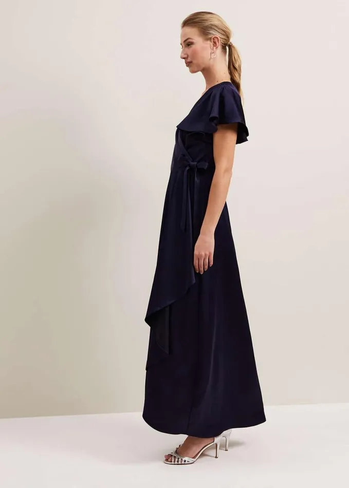 Phase Eight Arabella Satin Maxi Dress Navy Women Dresses